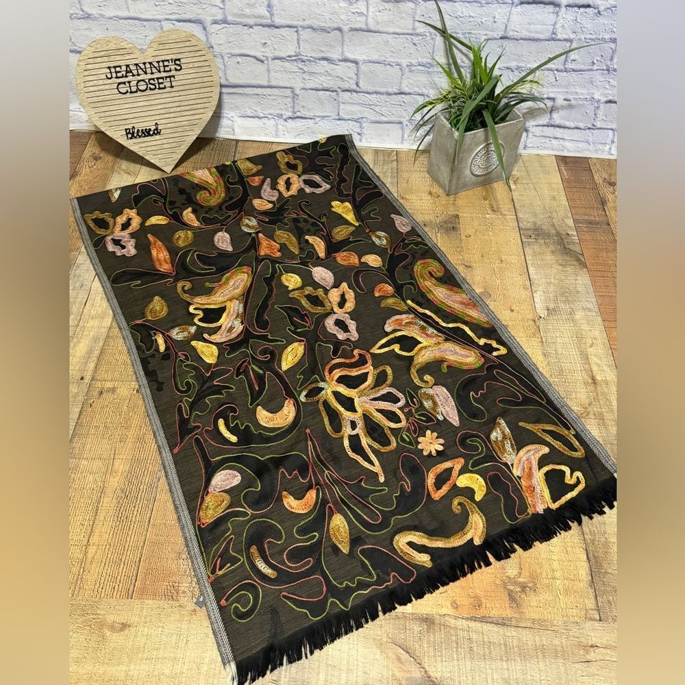 ANU 100% wool embroidered scarf shawl